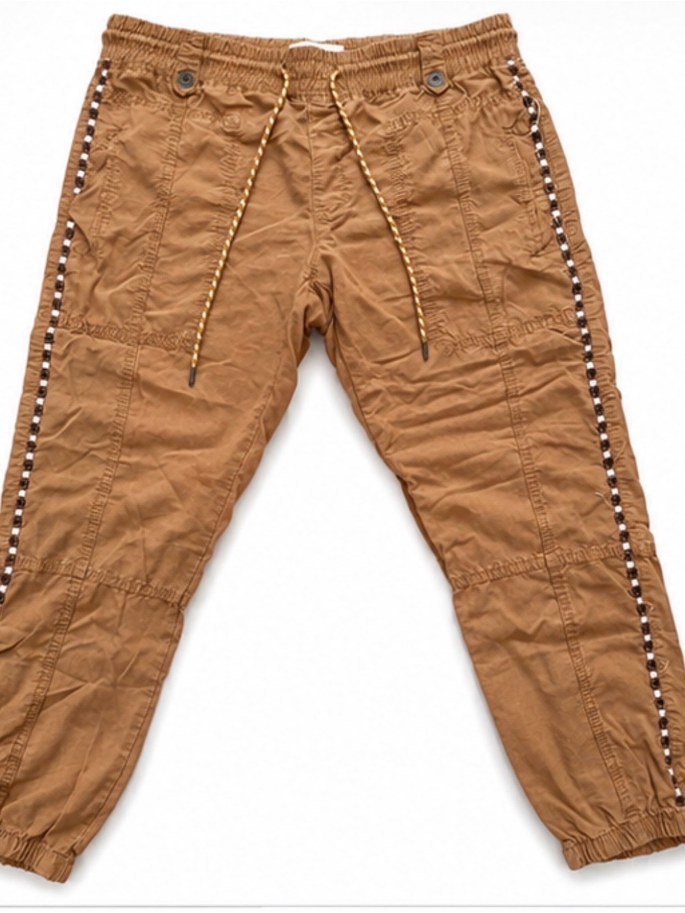 Anthropologie Women’s Tan Drawstring Joggers with Side Bead Trim